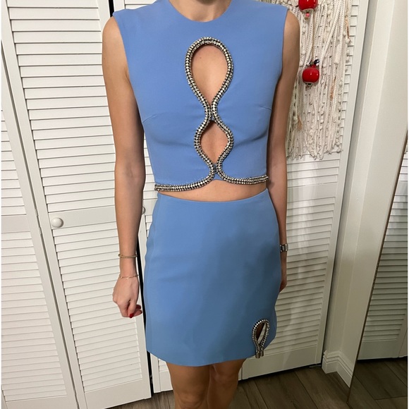 DAVID KOMA Crystal detailed Cutout Crepe Crop Top (UK6) - Picture 2 of 12